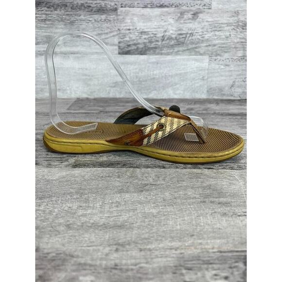 Sperry Womens Size 7M Brown Canvas & Leather Thong Flip-Flops Casual Sandals - Picture 5 of 8